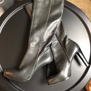 Soft Black/charcoal leather tall boots